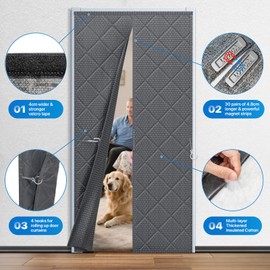 LOVIGA Heavy Duty Thermal Insulated Door Curtain, Thicken Oxford & Cotton Magnetic Thermal Door Cover for Winter, Weatherproof, Self Sealing, Keep Cold Out, Fit Doors Size 36 Inch×82 Inch Grey