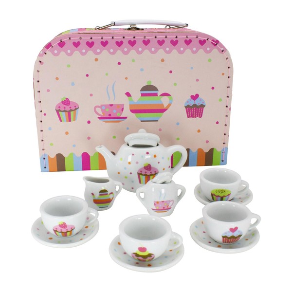 GICO Set da gioco per cupcake, servizio da tè per bambini, stoviglie in porcellana, 13 pezzi, 36379