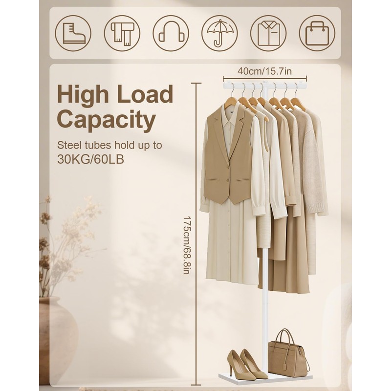 T-shaped Coat Rack Freestanding, Modern Clothes Rack with Rock Slab