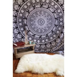Bohomandala Mandala Tapestry Wall Hanging Art Decor Bohemian Single 145x210cm Black & White
