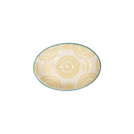 Tranquillo Boho Chic Oval Stoneware Soap Dish with Yellow Print with Holes for Water Drainage 14 x 9.5 x 2 cm