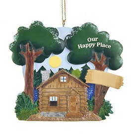 Lake Cabin Festive Green 3 inch Resin Stone Christmas Figurine Ornament