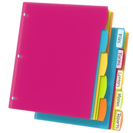 HABGP 3 Ring Binder Dividers with Tabs, 10PCS/2 Set Plastic Dividers for 3 Ring Binder, 5 Tab 3 Hole Punch Dividers Color Pages,Tabbed Index Dividers