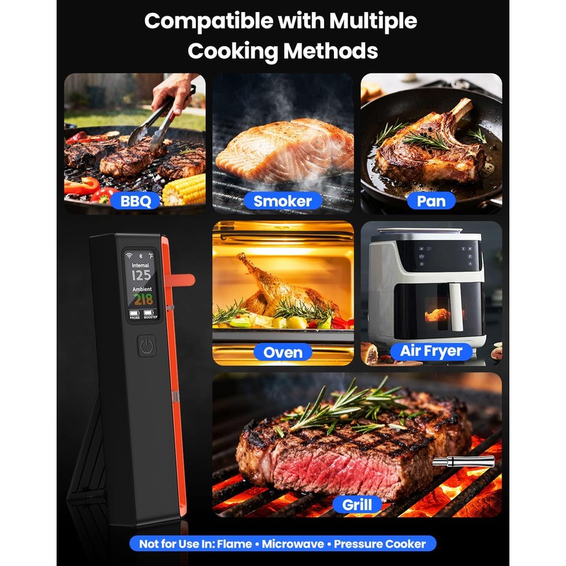 PROGRACE Smart Bluetooth Wireless Meat Thermometer: Standalone Base, WiFi Unlimited