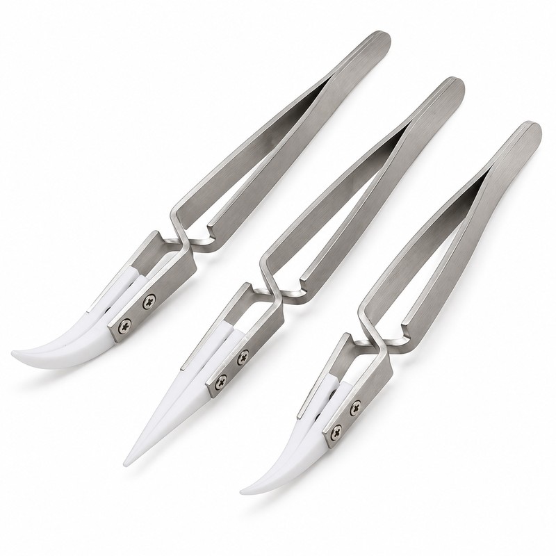 3-Piece Ceramic Tip Precision Soldering Tweezers Set, Anti-Static Straight and