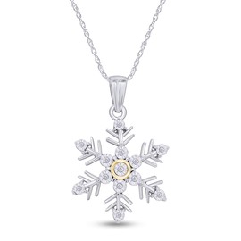 AFFY 1/15 Carat Round Cut White Natural Diamond Snowflake Pendant Necklace in14k White Gold Over Sterling Silver