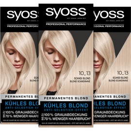 Syoss Colour Coloration, 10_13 Scandi Blonde Level 3 (3 x 115 ml), Hair Colour with Anti-Yellow Tint Effect for Cool Blonde, 70% Less Hair Breakage*