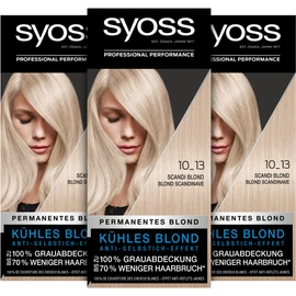Syoss Colour Coloration, 10_13 Scandi Blonde Level 3 (3 x 115 ml), Hair Colour with Anti-Yellow Tint Effect for Cool Blonde, 70% Less Hair Breakage*