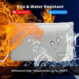 Hodufy Fireproof Money Bag (2000), Fireproof Document Bags, Gray, A5 Size, Zipper Closure