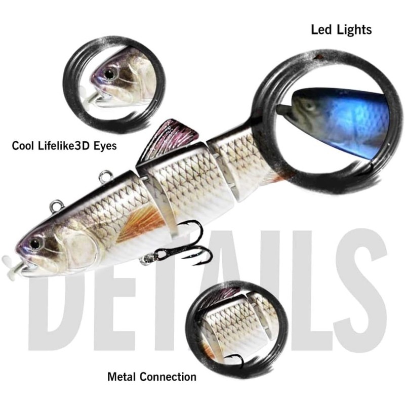 Robotic Swimming Electric Fishing Lures 5.12" USB Rechargeable LED Light