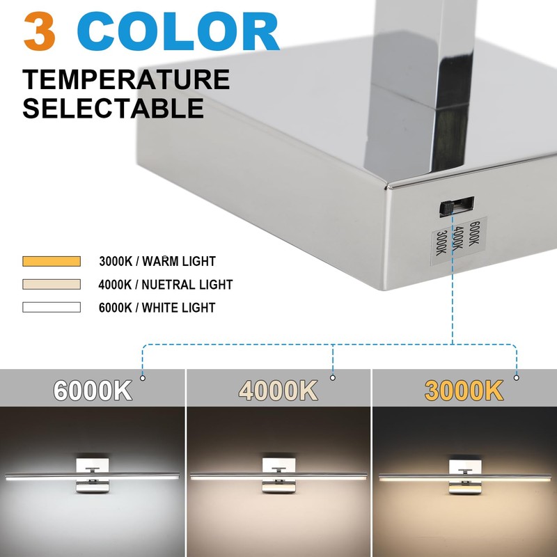 BrkNit 32 Inch LED Bathroom Vanity Light (3000K/4000K/6000K, Dimmable), Chrome
