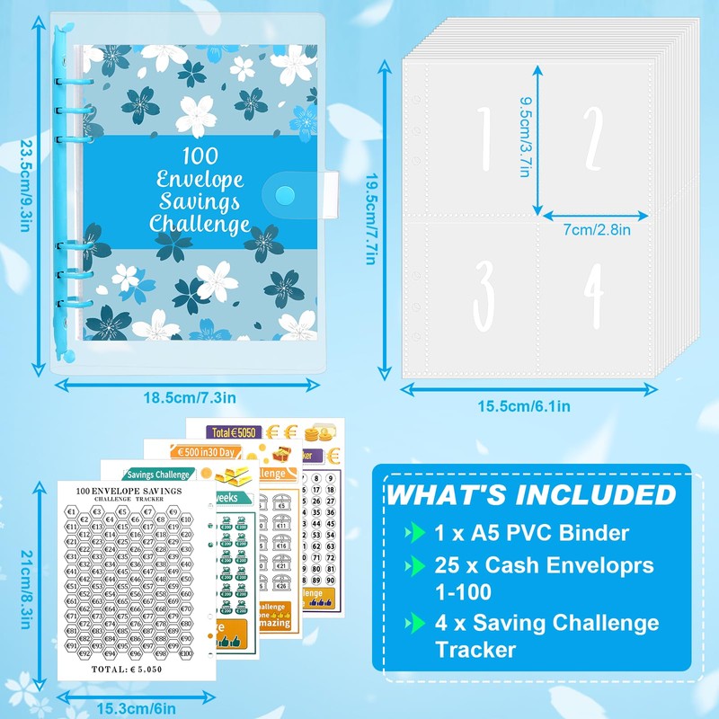 100 Envelope Saving Challenge, Budget Planner A5 Ring Binder with