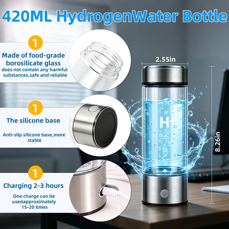 Hydrogen Water Bottle Generator -Portable Hydrogen Water, Rechargeable Hydrogen Rich