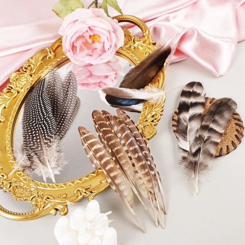 40pcs Natural Pheasant Feathers Bulk Spotted Feathers 5 Styles Mixed
