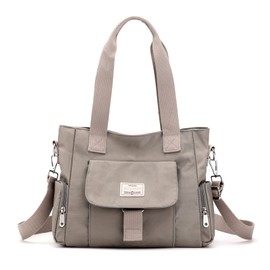 Blostirno Women's Shoulder Bag, Crossbody Design, Large Capacity, Tote Bag, Nylon, Lightweight, Waterproof, grey 1