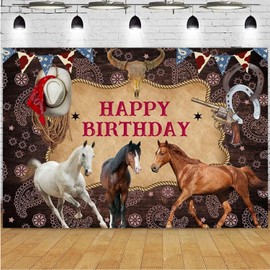 Horse Birthday Party Saddle Up Celebration Banner Decoration One Wild West Stable Backdrop Baby Shower Photo Background Rustic Country Party Supplies, 9x6ft