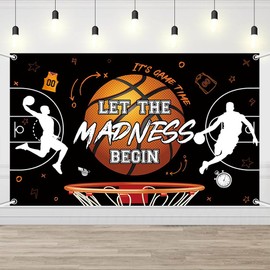 AIBIIN Basketball Theme Backdrop Let The Madness Begin Party Decorations Madness Basketball Sports Party Supplies Indoor Outdoor 70.8x43.3inch