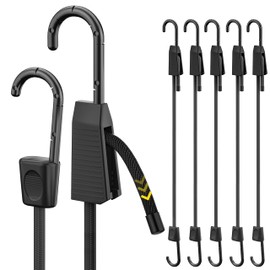 Bungee Cords with Hooks, Adjustable Heavy Duty Elastic Bungee Straps Outdoor, 80 Inch Black Bungee Cord with Scratch-Proof Coated Steel Hooks for Securing Luggage, Tents or Garden Tidying 6Pcs