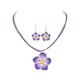 Hawaiian Plumeria Rubra Earrings Necklace Set Bohemia Tropical Flower Dangle Earrings Luau Beach Party Accessories for Women Jewelry-Purple
