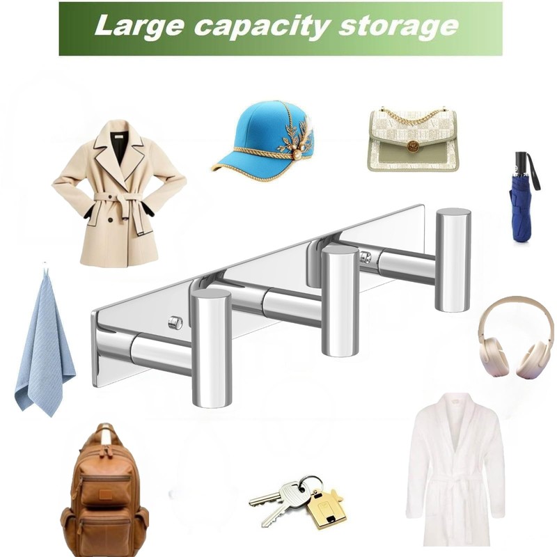 VINHOLD Wall Mounted Coat Rack-3 Hooks, Heavy Duty Stainless Steel