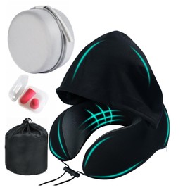 ILYISFMTY Travel Neck Pillow with Extra Large Hood Rollable Airplane Hooded Neck Pillow with Memory Foam Filling and Removable, Skin-Friendly Cover with Carrying Case & Pouch (Velvet)