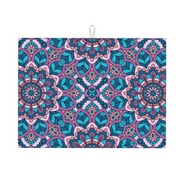 Boho Blue Purple Floral Pattern Dish Drying Mat 18x24 For Kitchen Counter Absorbent Microfiber Dishes Pad Dish Drainer Rack Mats Fast Dry Kitchen Accessories