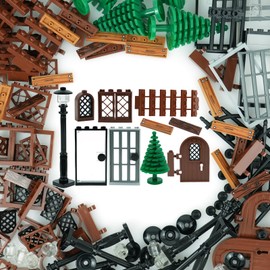 BroTex Doors Windows Accessories Bricks Pieces, House Parts Garden Classic Road Lamp Light Ladder Gate, Creative DIY Construction