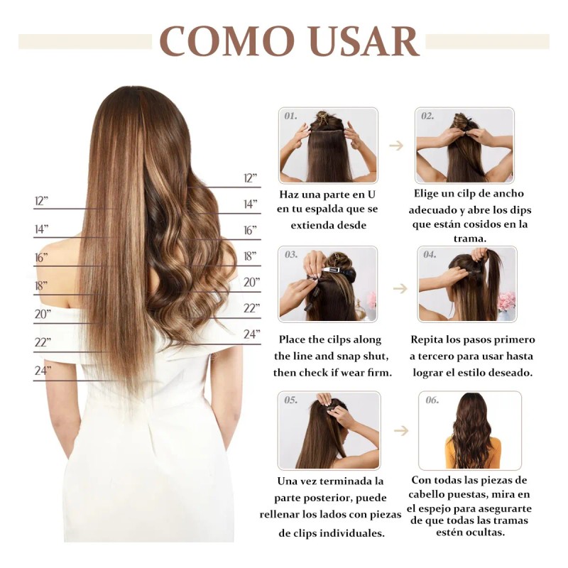 Extensiones De Cabello De Pelo Ondulado Cortinas Clip 6 Pzs
