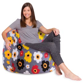 Posh Beanbags Bean Bag Chair, X-Large-48in, Canvas Multi-Colored Flowers on Gray