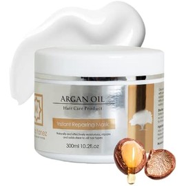 Instant Repairing Argan Oil Mask, Hydrating Hair Treatment Therapy, Repair Dry Damaged hair, Ideal for Color Treated & Bleached Hair - 10.2 Oz, Organic