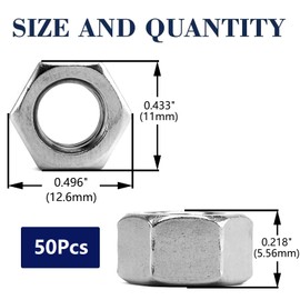 1/4-20 Hex Nuts 50Pcs 304 Stainless Steel 18-8, Full Thread, Hex Drive, Bright Finish by SG TZH
