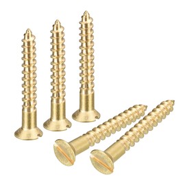 sourcing map Brass Wood Screws, 60Pcs M3.5 x 25mm Slotted Drive Flat Head Self Tapping Screw Countersunk for Woodworking Furniture