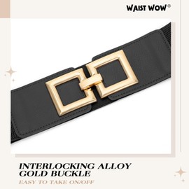 Wide Belts for Women Fashion Elastic Belt for Dresses Vintage Waist Belt Ladies Stretchy Belt Gold Buckle,black 28"