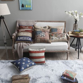 LINKWELL 18"x18" Independence Day Holiday Faith Family Freedom Burlap Pillow Cover Cushion Cover CC1410