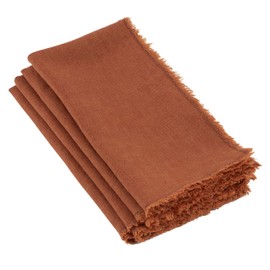 Terracotta 100% Linen Fringed Design Stone Washed Cloth Napkin, 20" Square - (4 Piece).