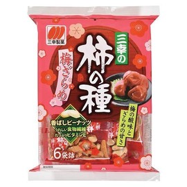 Sanko Plum Flavoured Kaki No Tane, rice cracker and peanuts Snack 4.62oz, pack of 1
