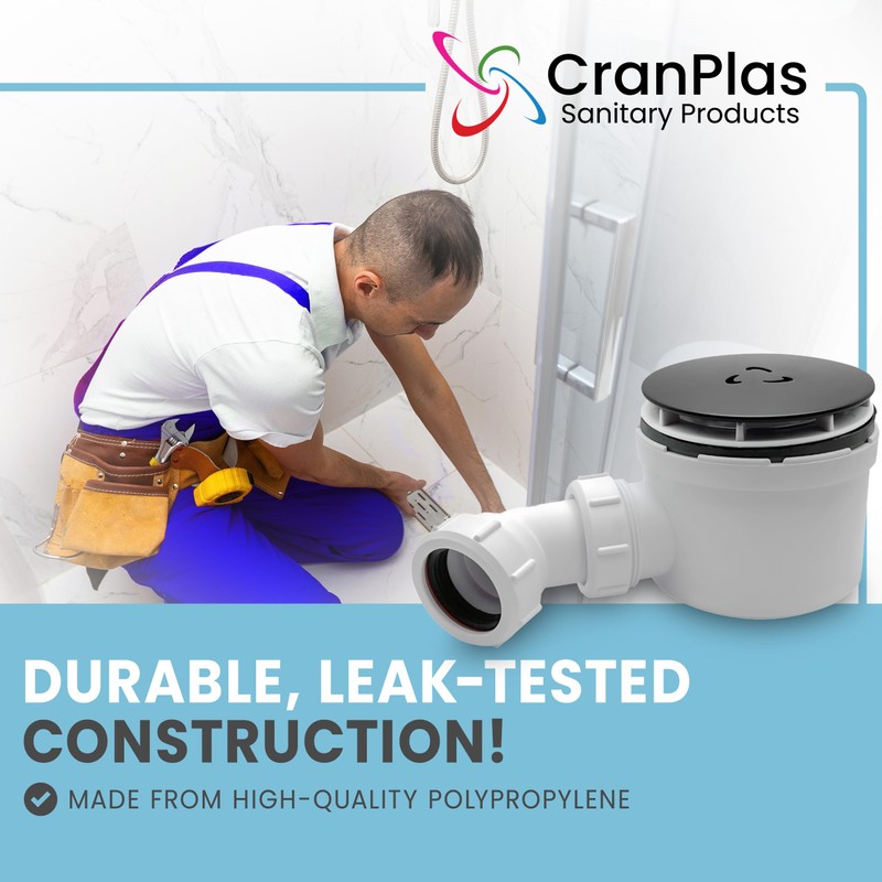 CranPlas Black Shower Trap | 90MM High-Flow Shower Waste Trap