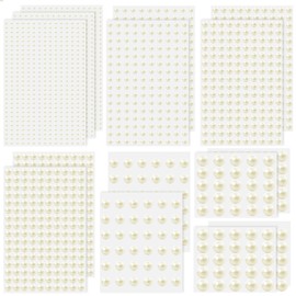 2428Pcs Self Adhesive Pearl Stickers, 7Sizes Stick On Pearls Hair Pearls Stick On Pearl Stickers for Crafts Flat Back Pearl Face Gems Embellishments for Hair Face Makeup Eye Nail Crafts (Off-White)