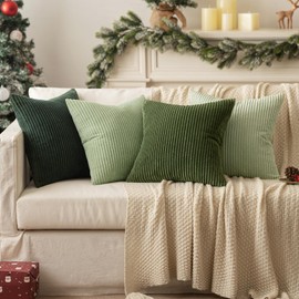 SLOZZI Set of 4 Corduroy Cushion Covers, Sofa Cushion Covers, Decorative Cushion Cover, Couch Cushion, Soft, for Sofa, Bedroom, Living Room, Office, 50 x 50 cm, Green Series