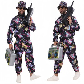 Haoibdeo 80s Hip-Hop Dance Costume for Adults, Men and Women, Party Dress Up Outfit, Large (Black, Small)