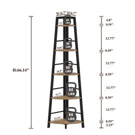 BON AUGURE Corner Ladder Shelf, 5 Tier Metal Wood Corner Bookshelf, Tall Corner Shelf Plant Stand for Living Room, Home Office, Bathroom (Vintage Oak)