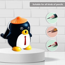 Cute Cartoon Penguin Shaped Pencils/Pencil Sharpener, Table Sharpener Machine School Stationary Gift for Kids Dust Compartment (Pack of 1, Random Color Red or Orange)