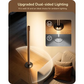 EDISHINE Wood Floor Lamp, Upgraded Dual-Sided Lighting, Minimalist Floor Lamps for Living Room, Corner Floor Lamp with Remote/Foot Control, 7CCT & Dimmable Corner Lamp for Bedroom, Office, Walnut Wood