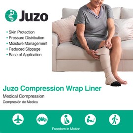 Juzo Short Stretch Compression Wraps, Knee High Liner, Closed Toe, Black | Medical Wrap Bandage for Treatment of Moderate to Extreme Varicosities, Edema & Lymphedema | 3X-Large