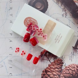 Fall Press on Nails Square Short Maple Leaf Fake Nails Autumn False Nails with Red Maple Leaves Exquisite Designs Cute Acrylic Nails Press ons Autumn Full Cover Glue on Nails for Women 24Pcs