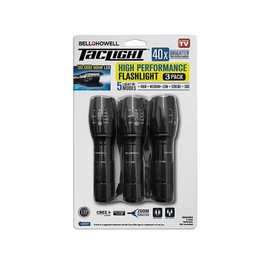 Bell & Howel 3 Pack Taclight High Performance Flashlight in Black with 5 Modes and 200x Zoom