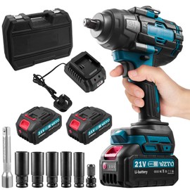 Cordless Impact Wrench, Brushless Impact Wrench 1/2 inch Max Torque 1300 N.m, 3800RPM w/ 2x Battery, 5 Sockets, High Torque Power Impact Wrench for Car Home