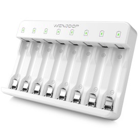WENJOOP 8-Slot Smart AA AAA Battery Charger for 1.2V NiMH/NiCd Rechargeable Batteries, USB-C Input, LED Indicators, Auto Stop Charging, Smart Top-Up Charging