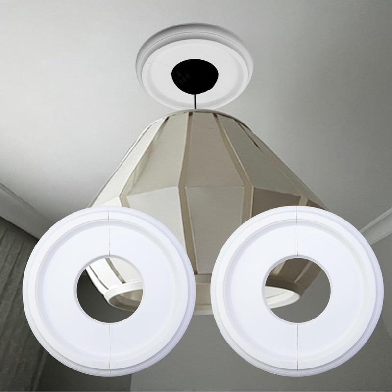 Semetall 2Pcs Lighting PU Ceiling Medallion,White Ceiling Medallion 10 inches