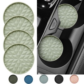 Wingcases Car Coasters Silicone [4 Pack] 2.75in Universal Mats Non-Slip, Embedded Car Interior Accessories, Car Cup Holders Insert Coasters Decor，Sage Green